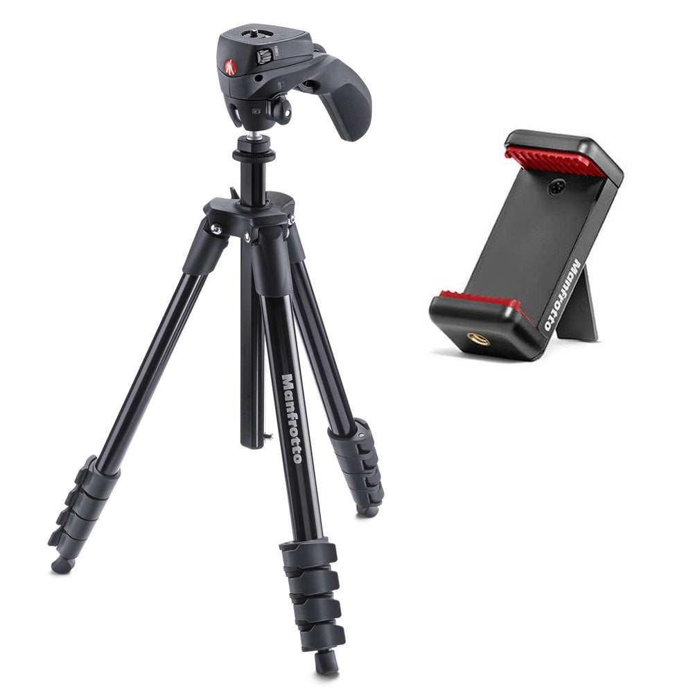 Manfrotto Compact Action Trépied Noir + Smartphone Pince