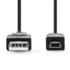 Nedis USB-A Mâle Câble USB 2.0 - USB Mini-B 5 broches mâle 2 m Noir