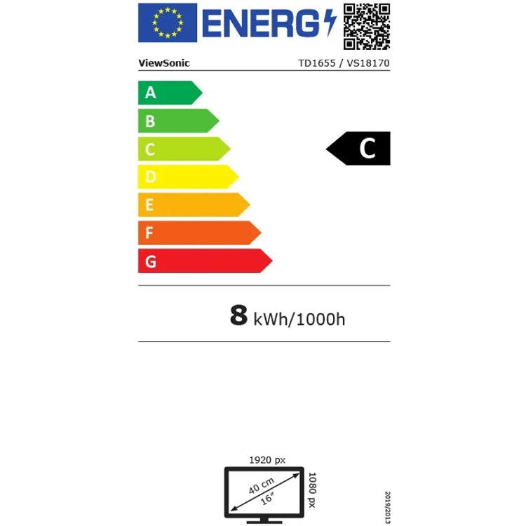 ViewSonic LED Moniteur Tactile TD1655 16" Full HD