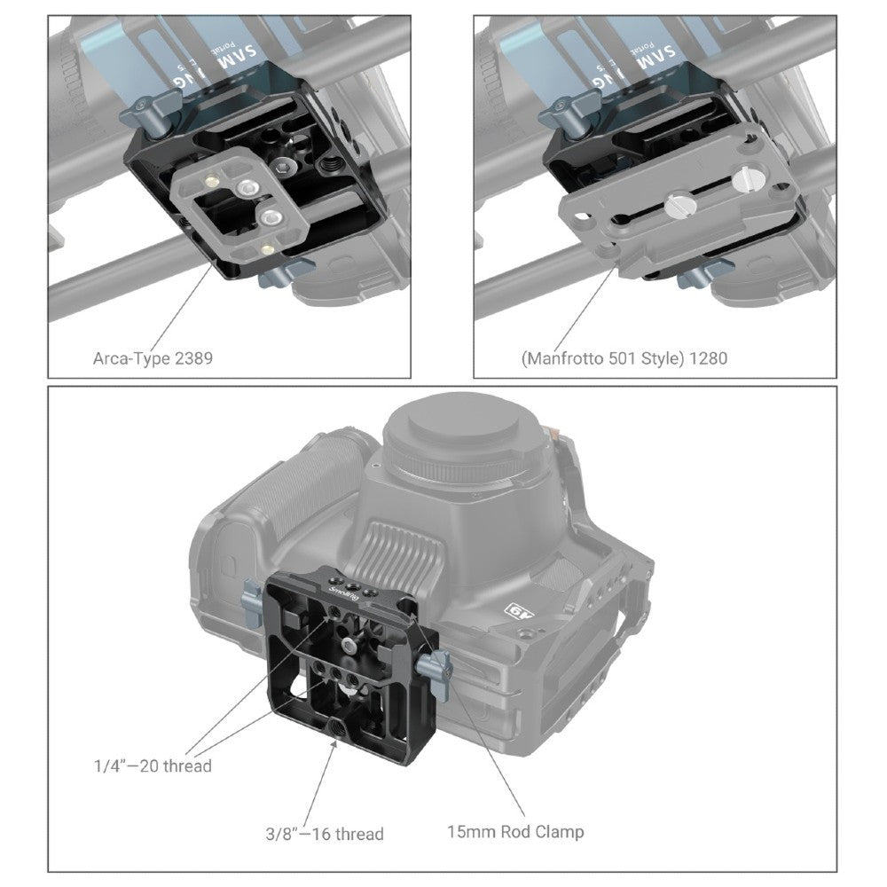SmallRig 3357 LWS-Universalgrundplatte mit doppelter 15-mm-Stangenklemme