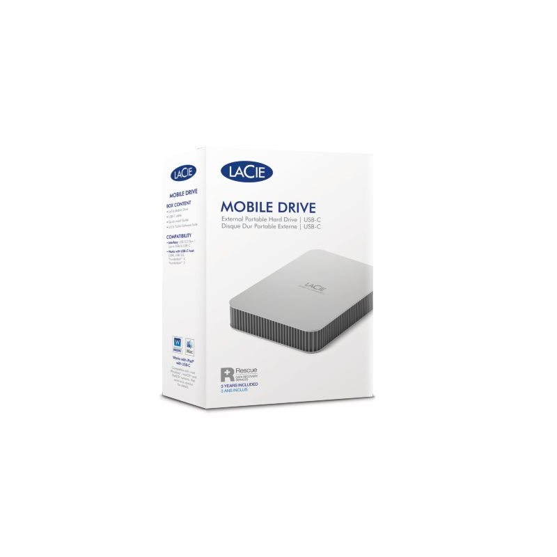 LaCie Mobile Drive Festplatte 5TB v2 USB-C Moon Silver w/Rescue
