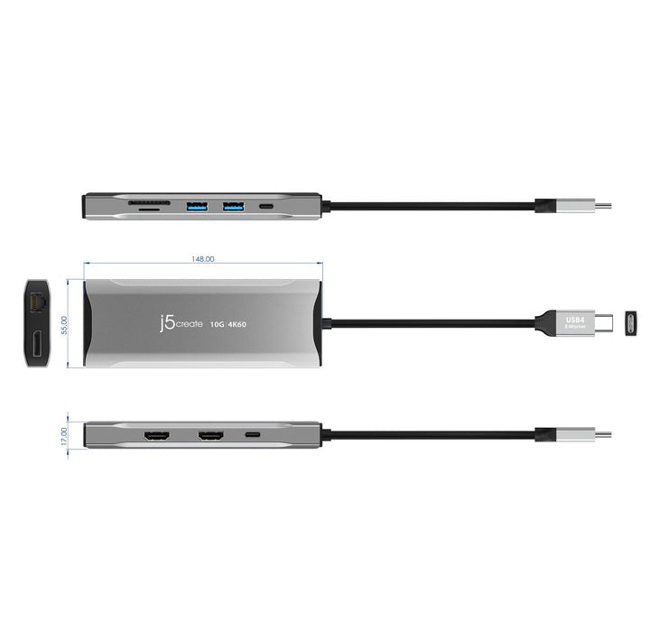 j5create 4K60 Elite USB-C® Triple-Monitor 10Gbps Mini Station d'Accueil
