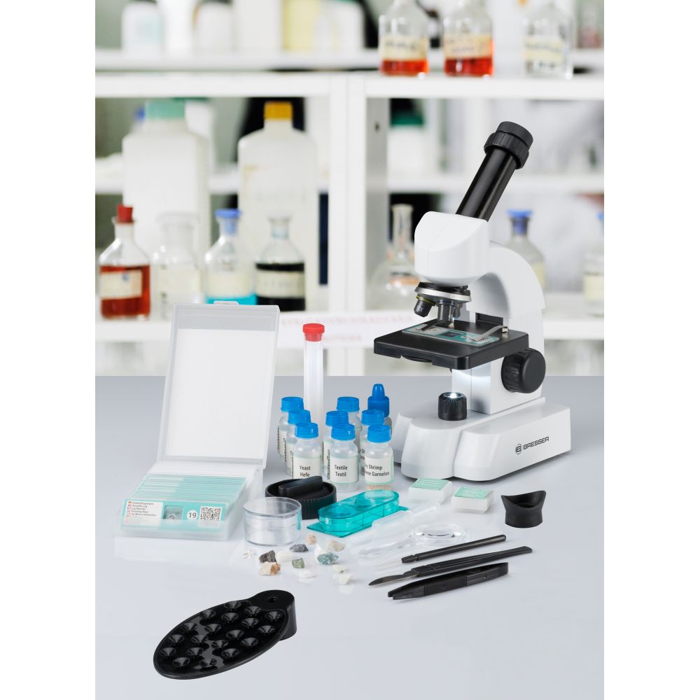 Bresser Junior 40-640x Microscope avec accessoires intelligents avec code QR pour plus d'informations