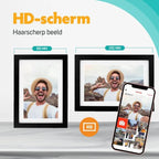 Pora&co Digitaler Fotorahmen mit WiFi & Frameo App 8 Zoll, schwarzes Holz/weiß