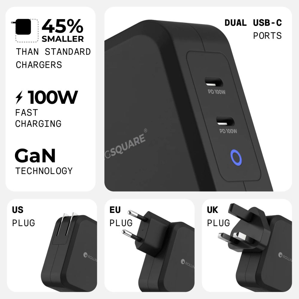 Rolling Square GaN Ladegerät EU 100W schwarz