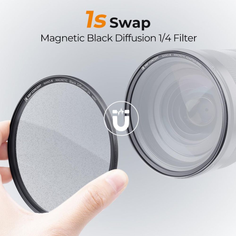 K&F Concept Filtre Magnétique 1/4 Noir Mist Nano-X avec Bague d'adaptation et Capuchon d'objectif 82mm