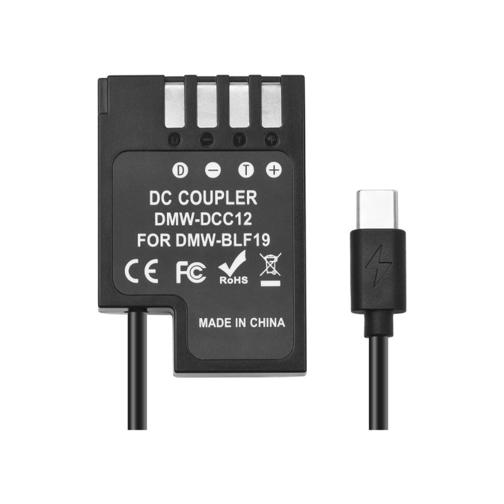 Caruba PD-DCC12 Panasonic DMW-BLF19 Dummy-Akku, USB-Typ-C-Spiralkabel