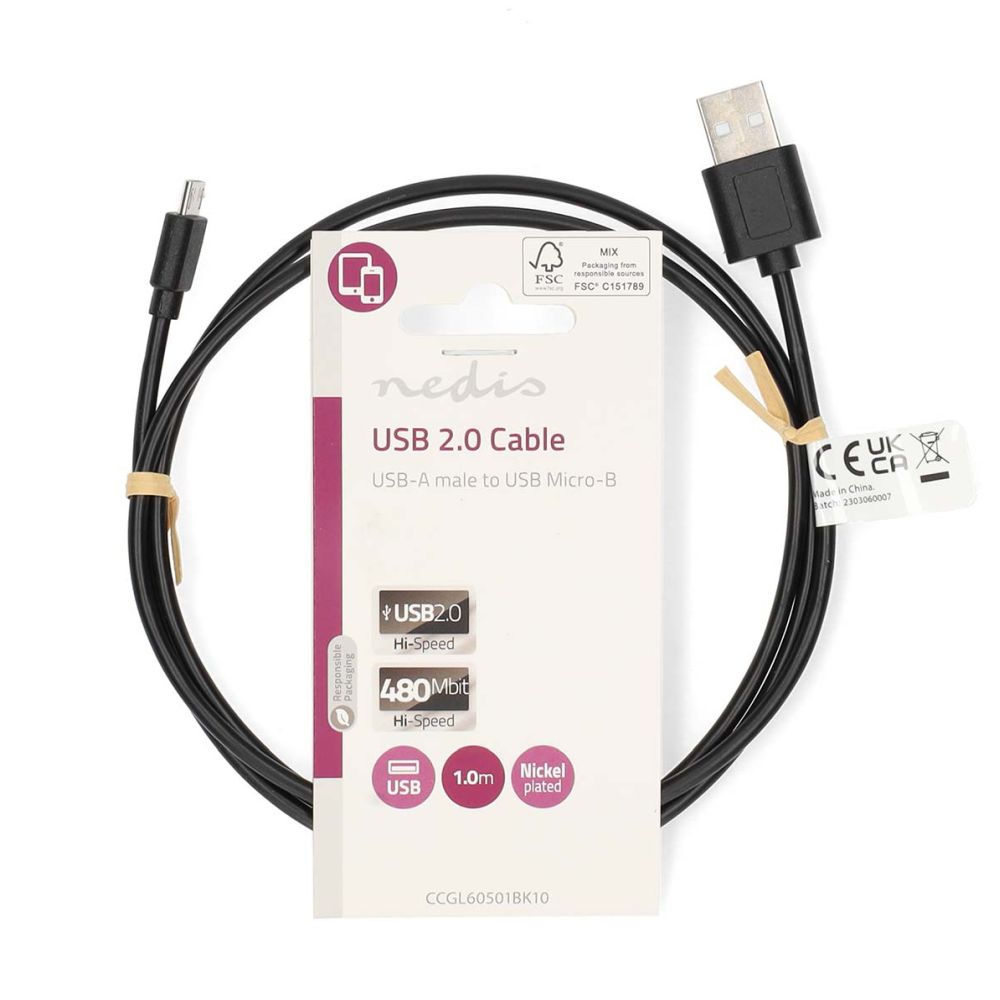 Nedis Câble USB Micro-B mâle 2.0 1,00 m noir