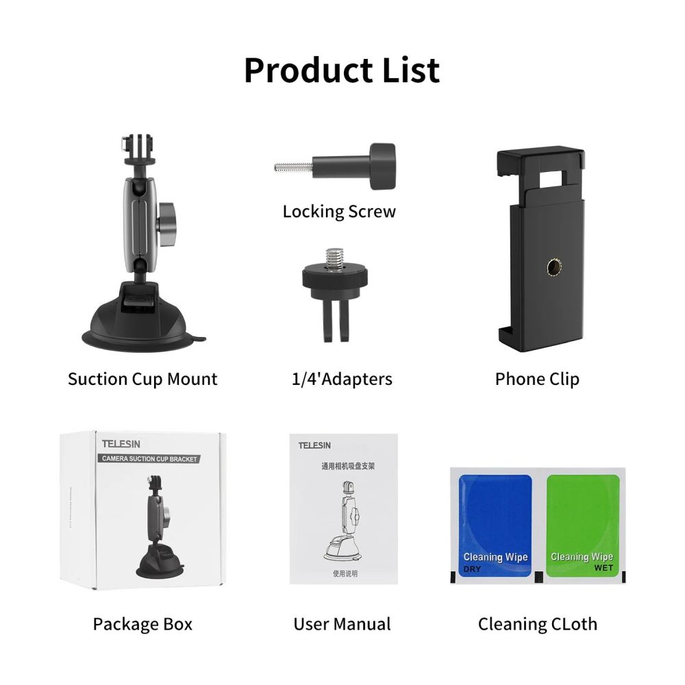Telesin Adjustable suction cup for GoPro