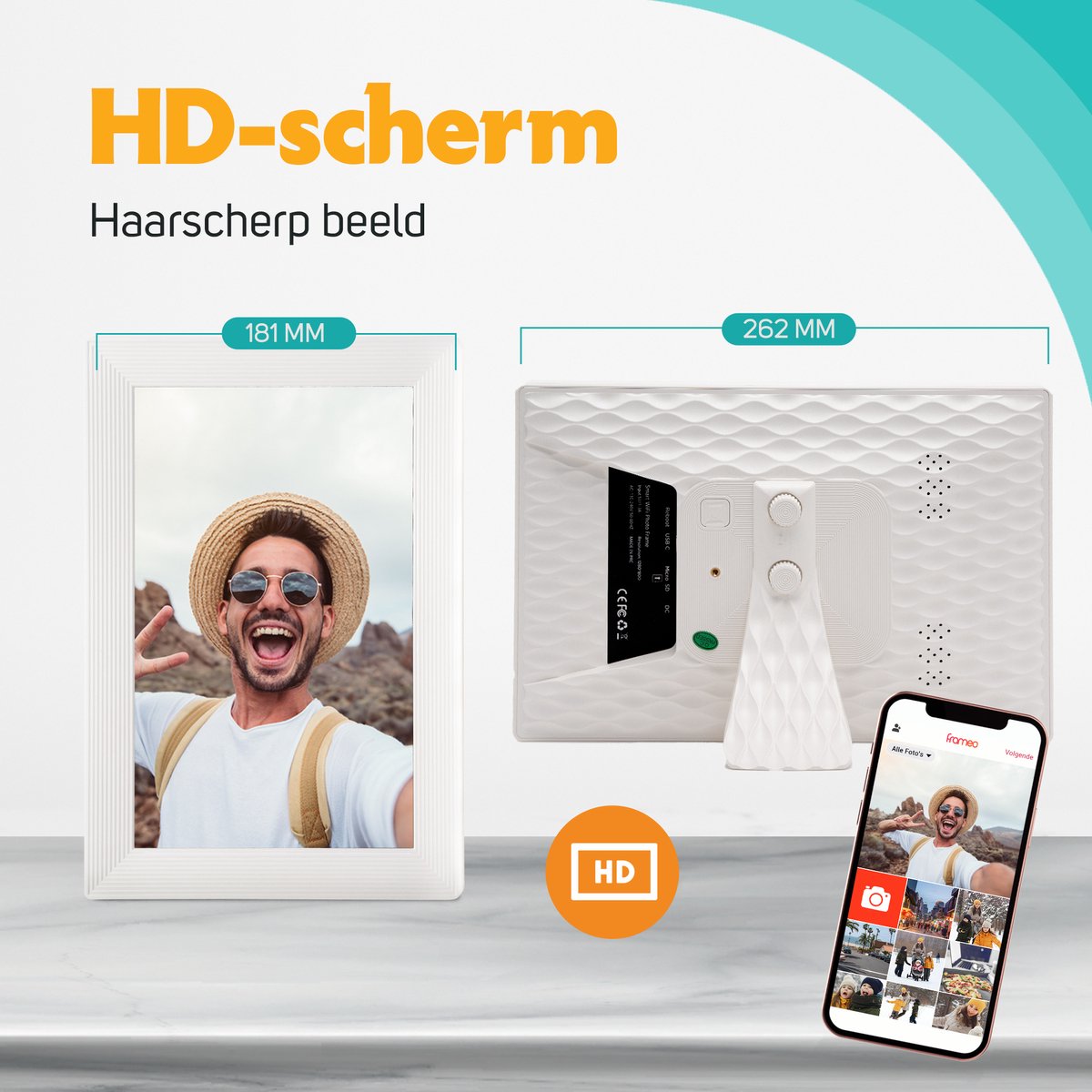 Pora&co Digitaler Fotorahmen mit WiFi & Frameo App 10 Zoll, weiß