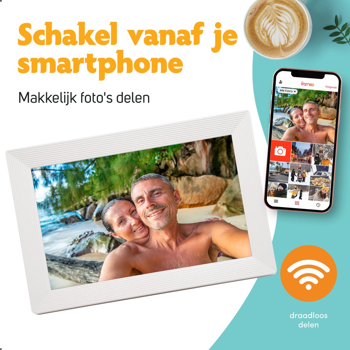 Pora&co Digitaler Fotorahmen mit WiFi & Frameo App 10 Zoll, weiß