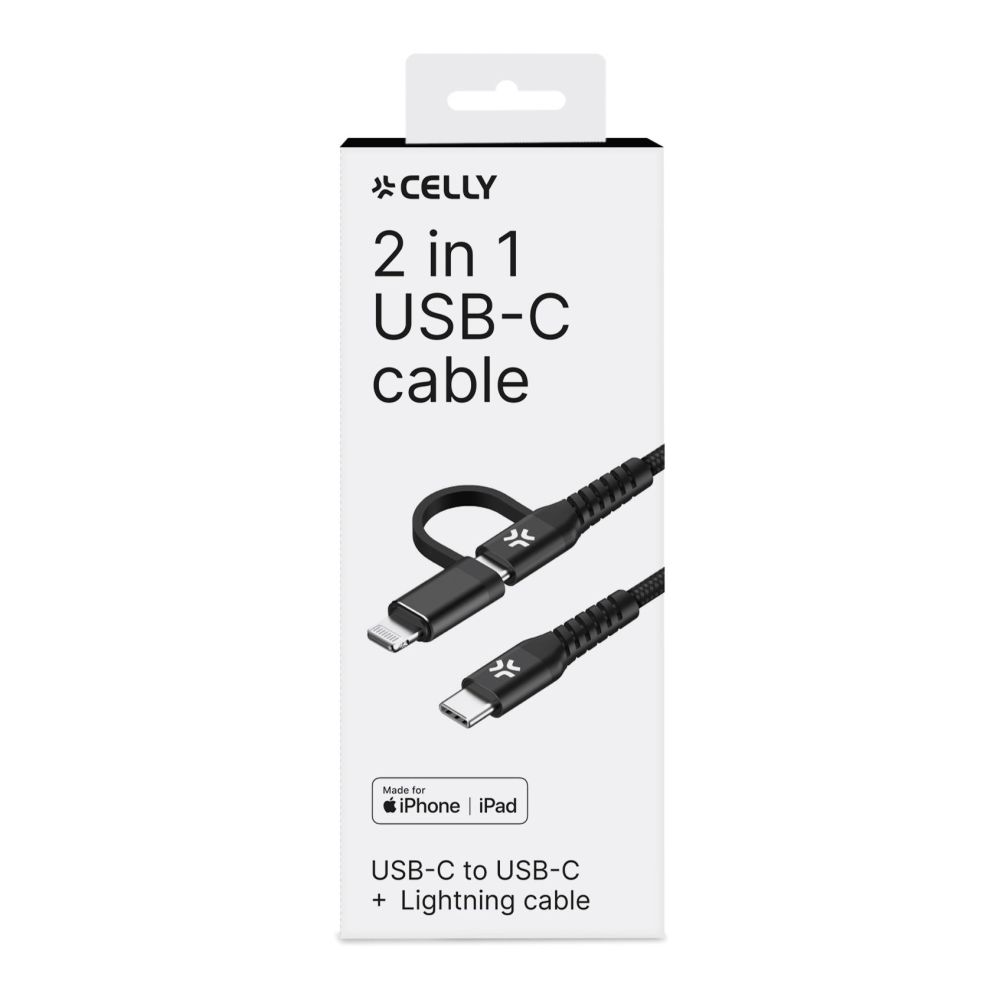 Celly Duo Kabel 100W C zu C + Lightning 1m, schwarz