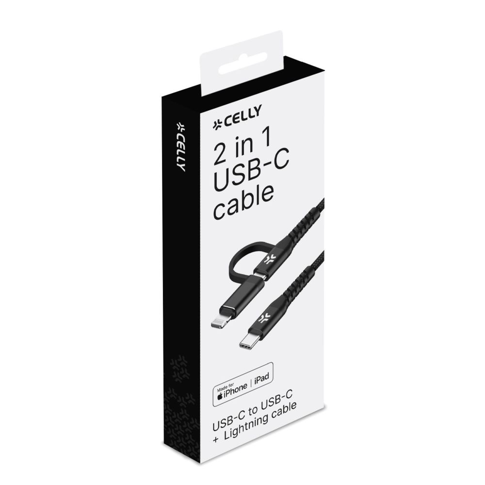 Celly Duo Kabel 100W C zu C + Lightning 1m, schwarz
