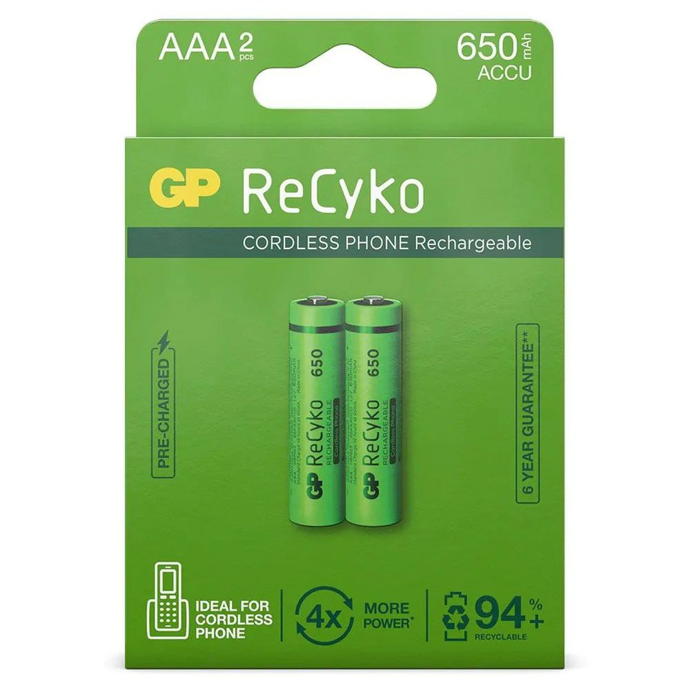 GP NiMH ReCyko AAA 650mAh 1,2V Rechargeable, 2 Pièces