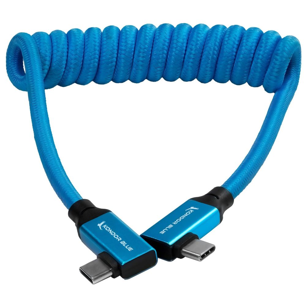 Kondor Blue USB C 3.1 abgewinkeltes geflochtenes Kabel für 8K (Kondor Blue) (gelockt) (12"-24")