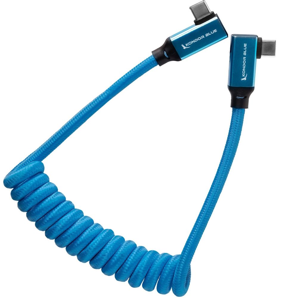 Kondor Blue USB C 3.1 abgewinkeltes geflochtenes Kabel für 8K (Kondor Blue) (gelockt) (12"-24")