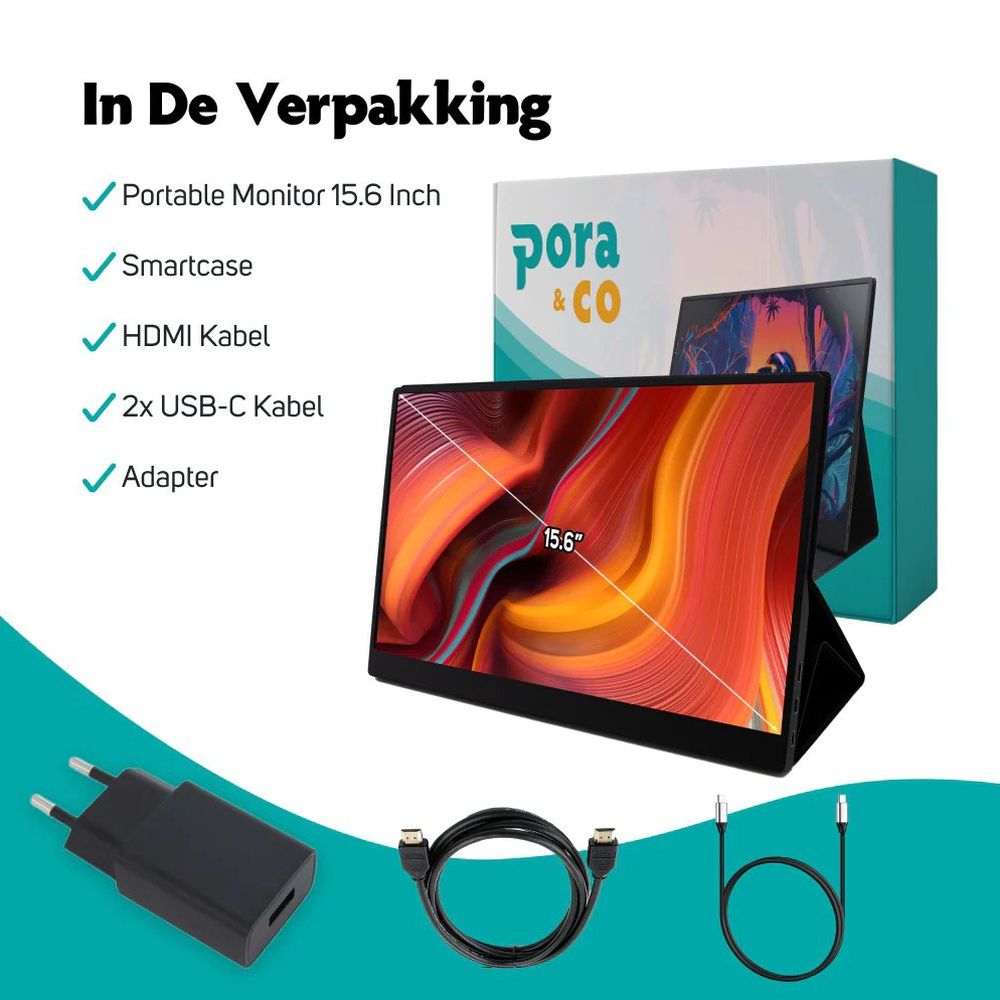 Pora&co Moniteur portable à écran tactile 15,6 pouces
