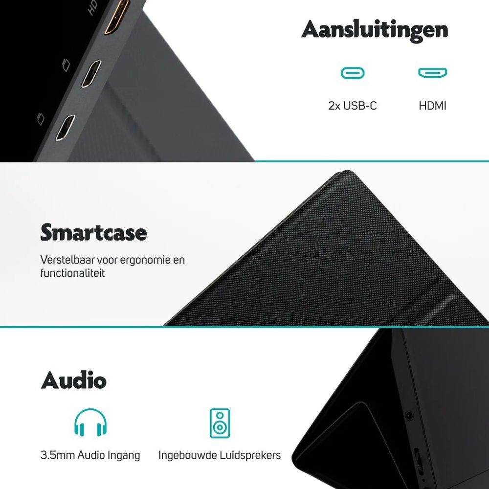 Pora&co Moniteur portable à écran tactile 15,6 pouces