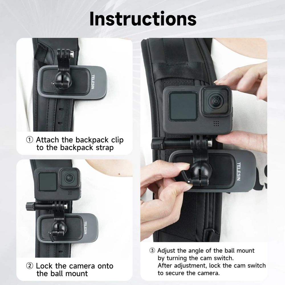 Telesin Backpack clip for GoPro, magnetic