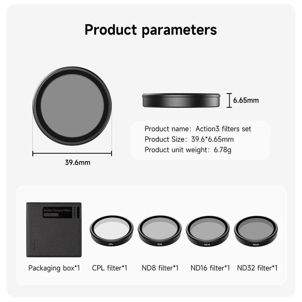 Telesin CPL+ND8/16/32 Objektivfilter Kit 4er-Pack Osmo Action 3/4