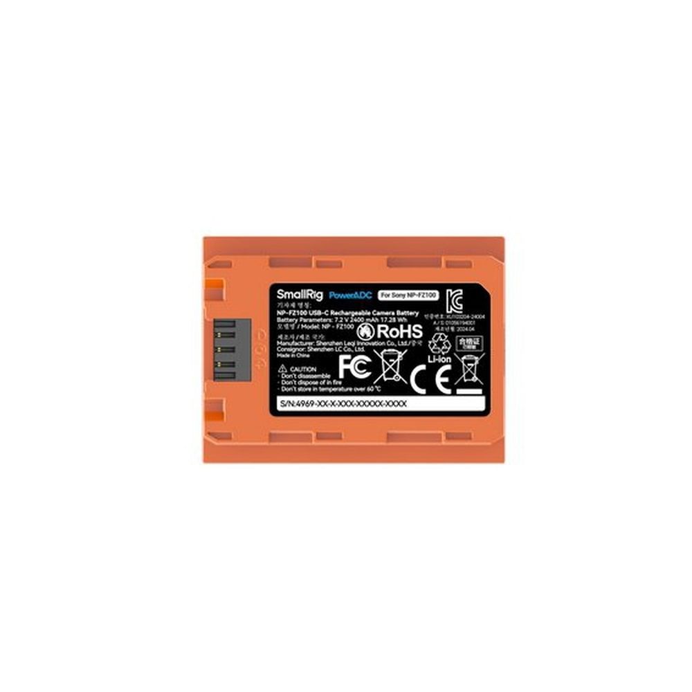 SmallRig 4969 NP-FZ100 USB-C Batterie Rechargeable pour Appareil Photo Orange