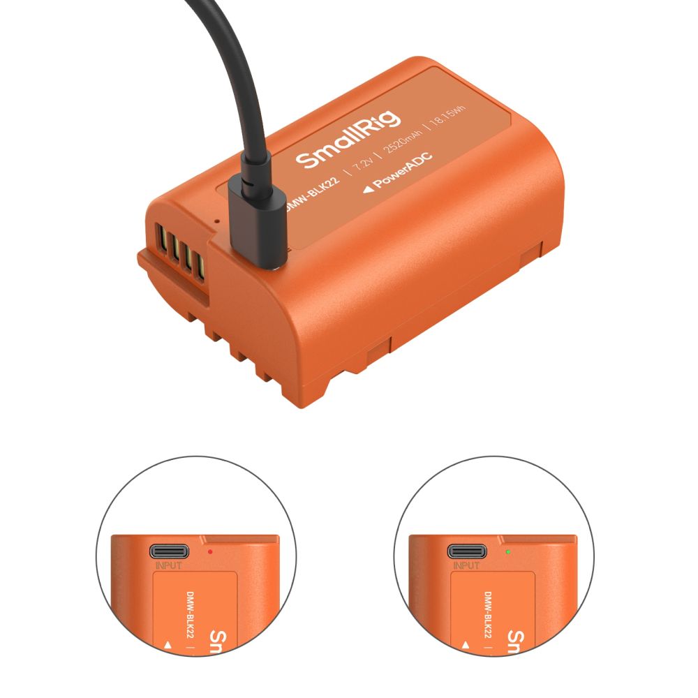 SmallRig 4979 DMW-BLK22 Batterie Rechargeable USB-C pour Appareil Photo, Orange