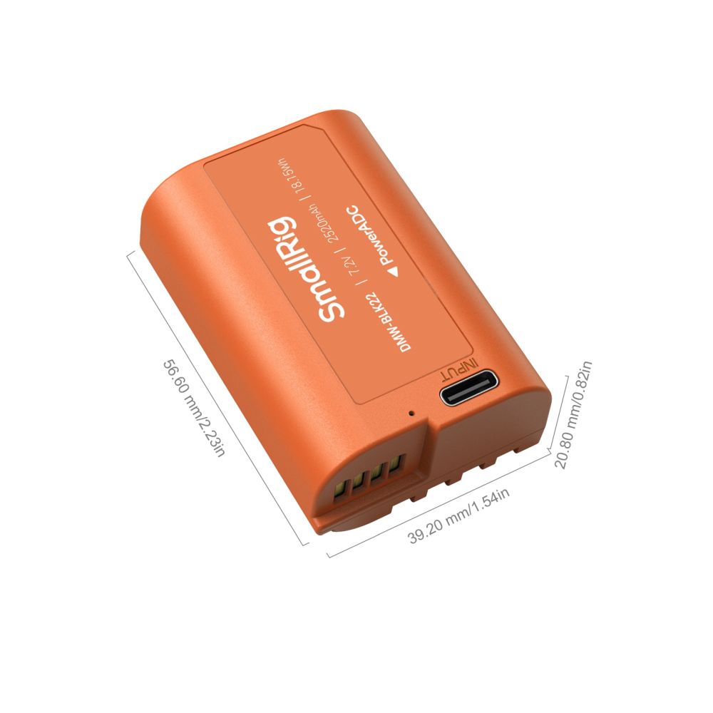 SmallRig 4979 DMW-BLK22 Batterie Rechargeable USB-C pour Appareil Photo, Orange