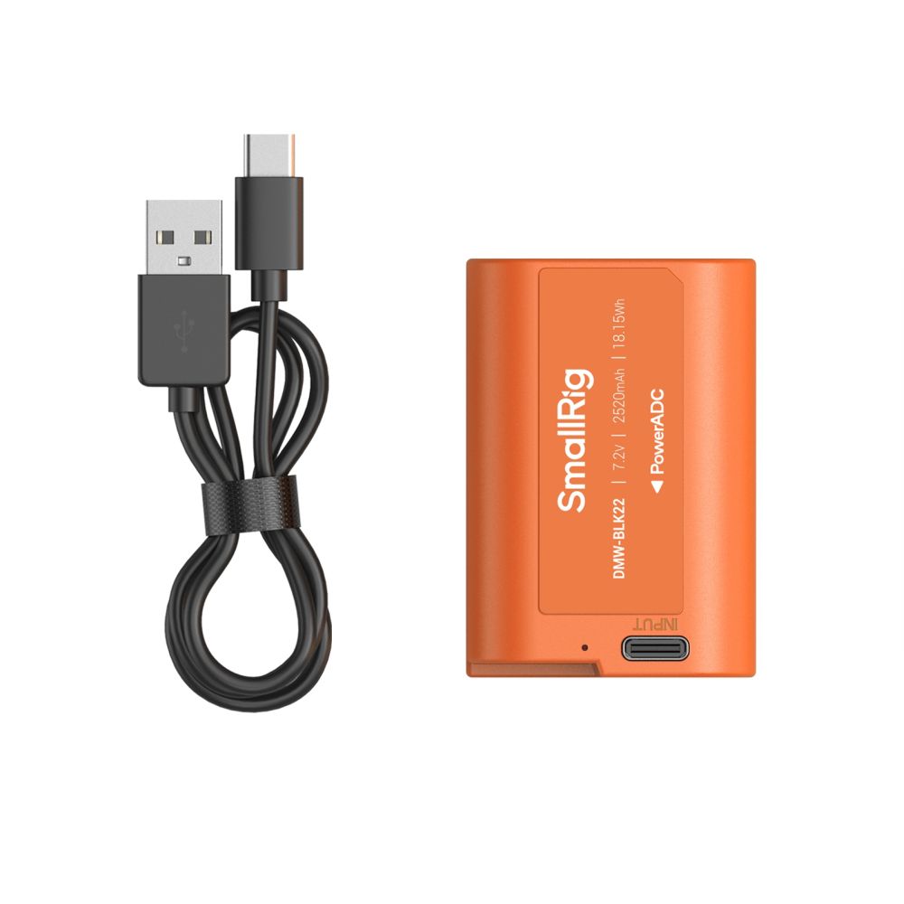 SmallRig 4979 DMW-BLK22 Batterie Rechargeable USB-C pour Appareil Photo, Orange