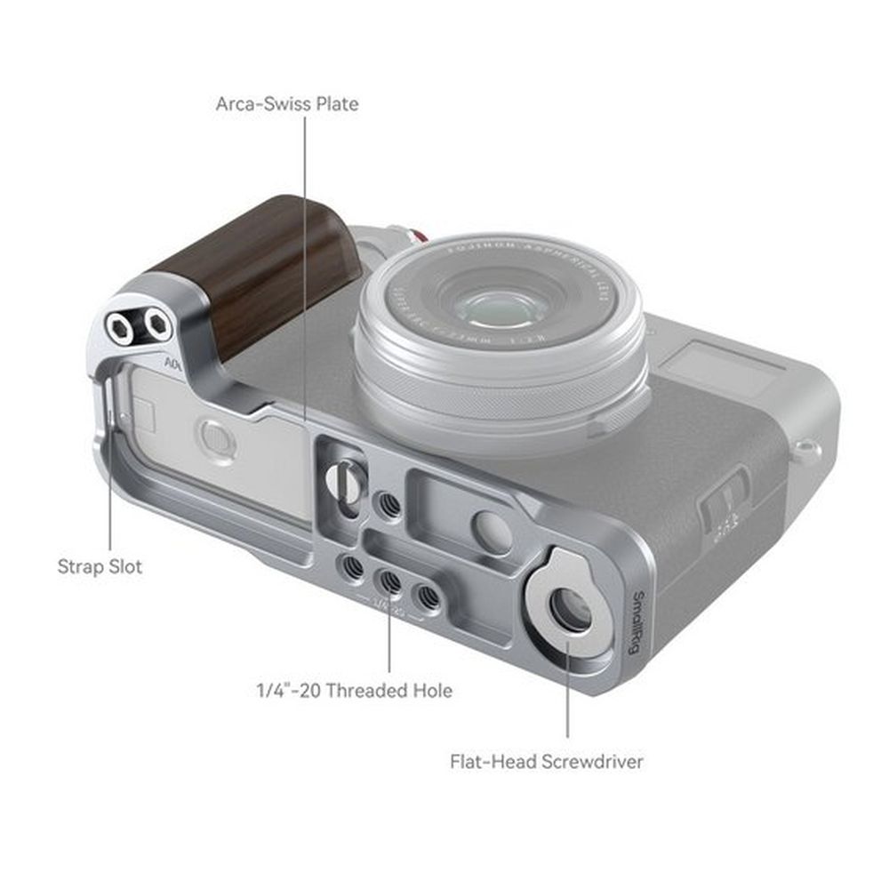 SmallRig 4804 L-förmiger Holzgriff für Fujifilm X100VI / X100V, silber