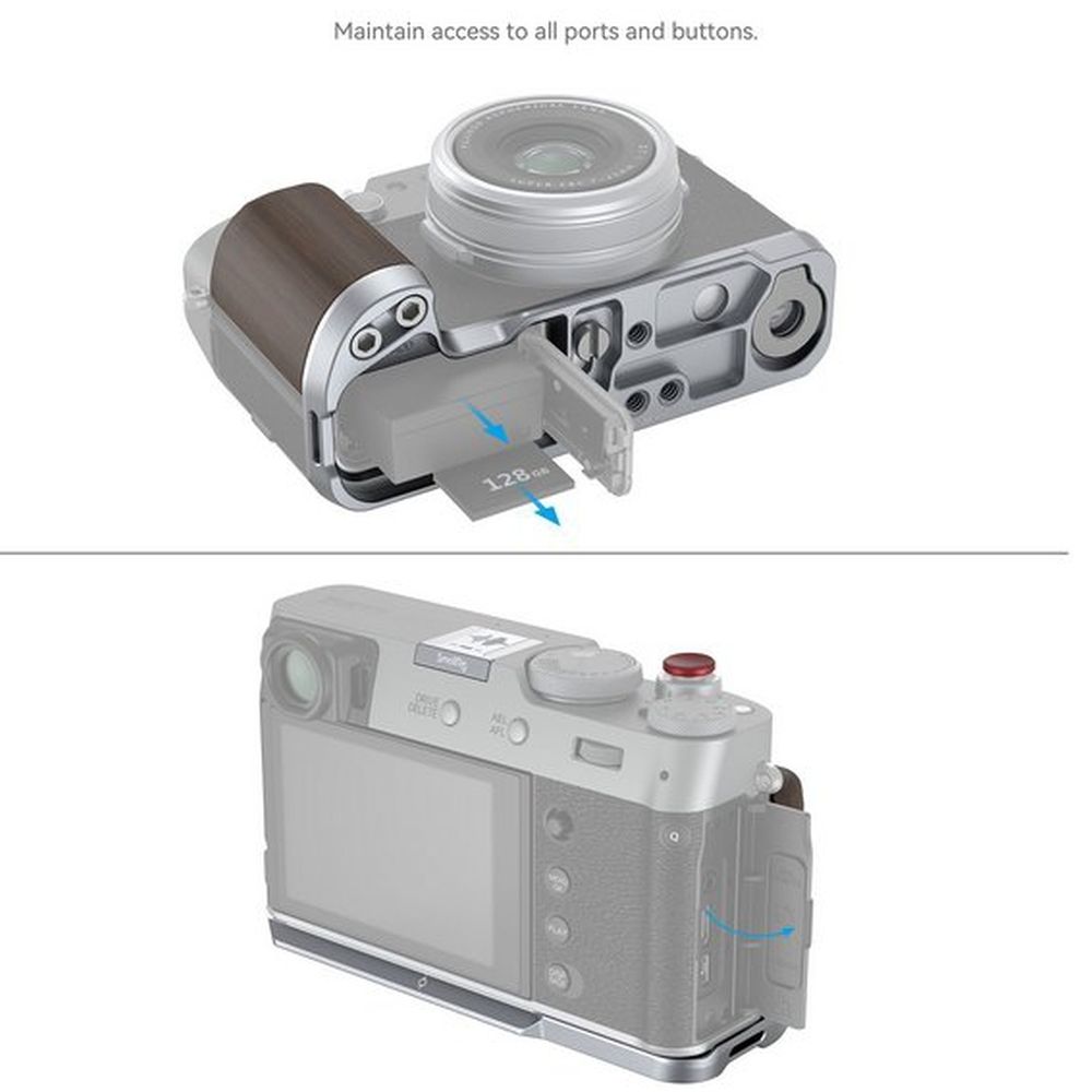 SmallRig 4804 L-förmiger Holzgriff für Fujifilm X100VI / X100V, silber