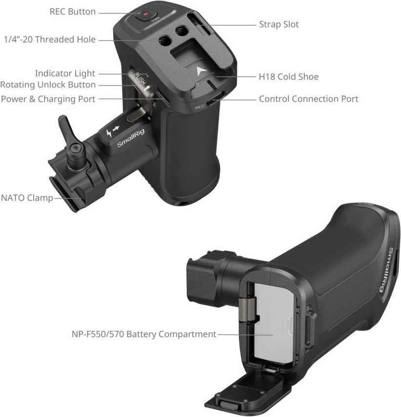 SmallRig 5235 Drehbarer Seitenhandgriff mit Trigger REC für ausgewählte Canon / Blackmagic Design Kameras