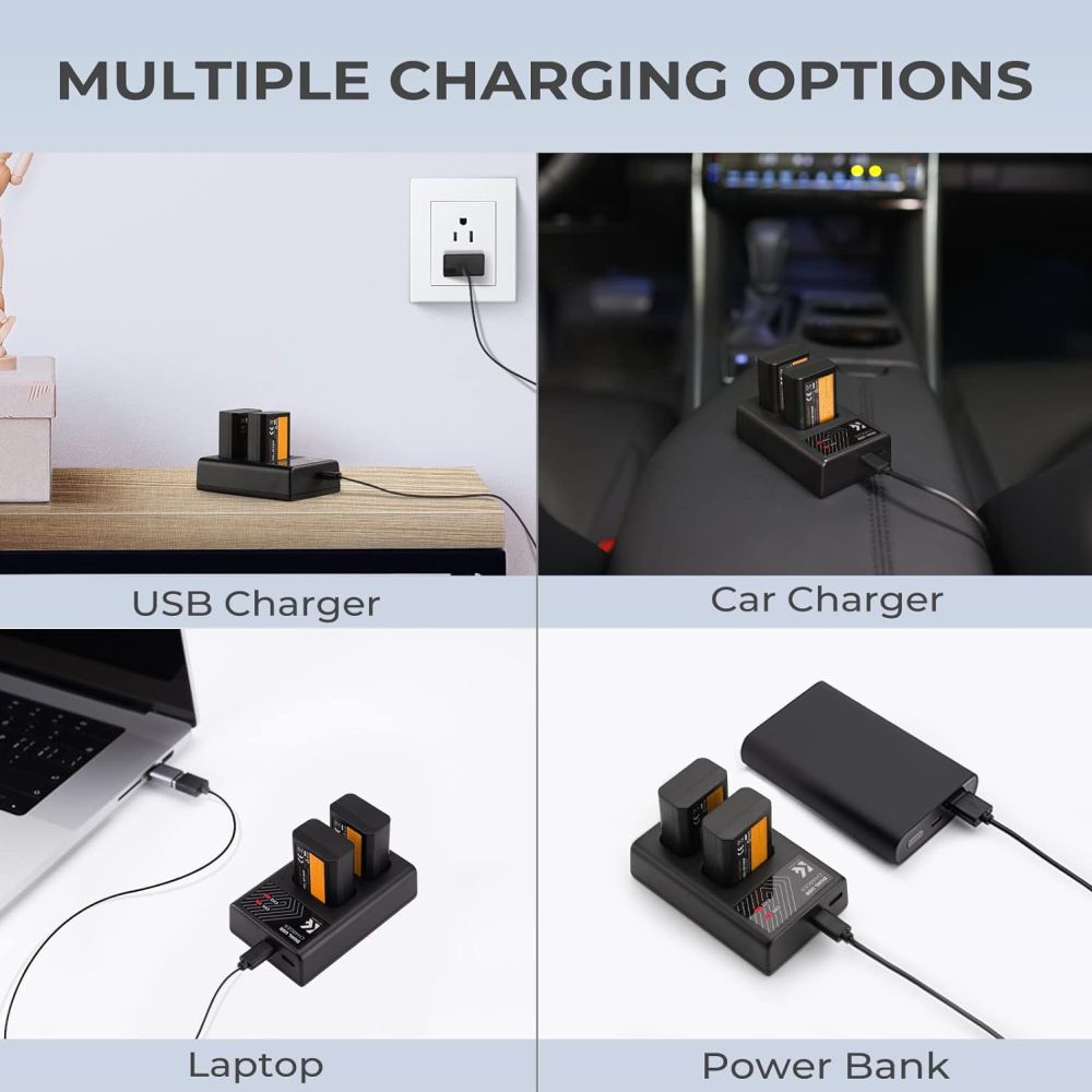 K&F Concept NP-FW50 Chargeur de batterie double USB-C