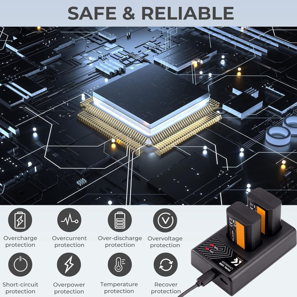 K&F Concept NP-FW50 Chargeur de batterie double USB-C