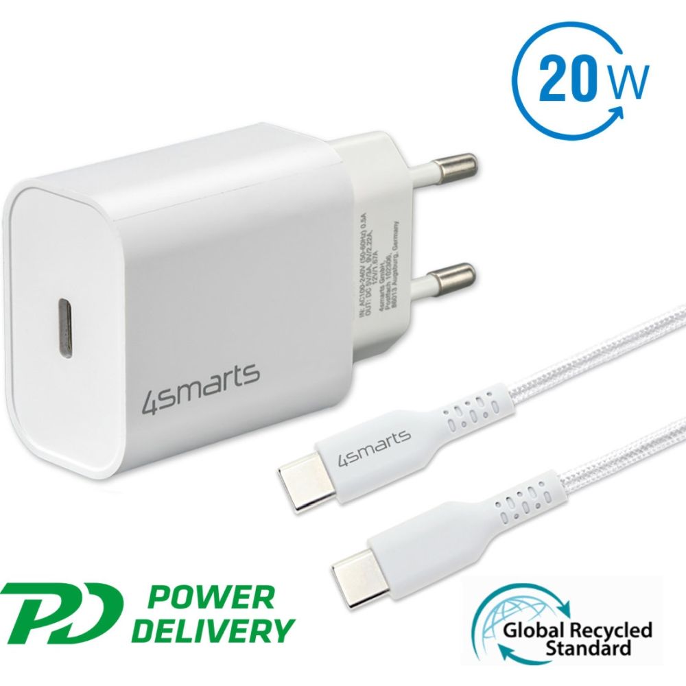 4smarts Chargeur 20W + câble USB-C de 1,5 mtr.