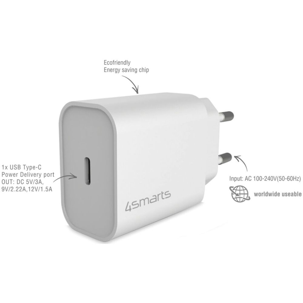 4smarts Chargeur 20W + câble USB-C de 1,5 mtr.