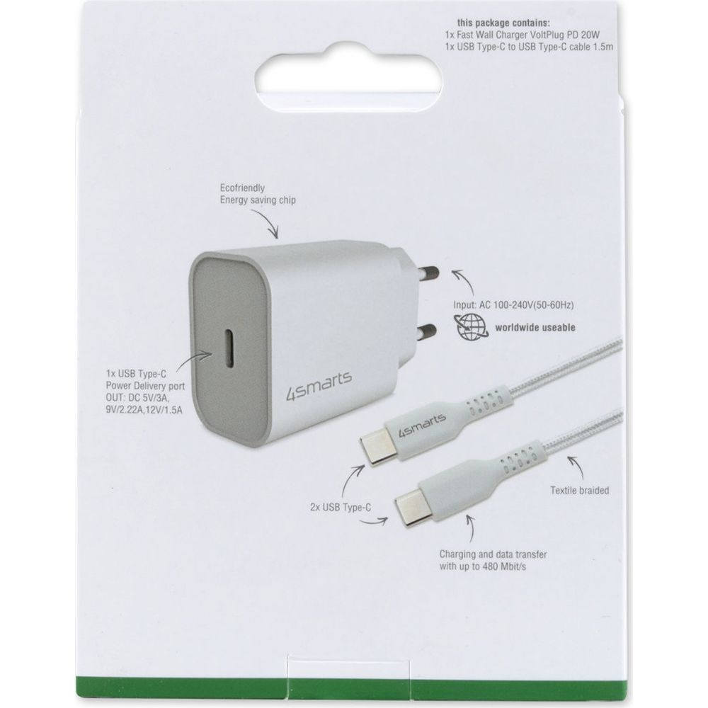 4smarts Chargeur 20W + câble USB-C de 1,5 mtr.