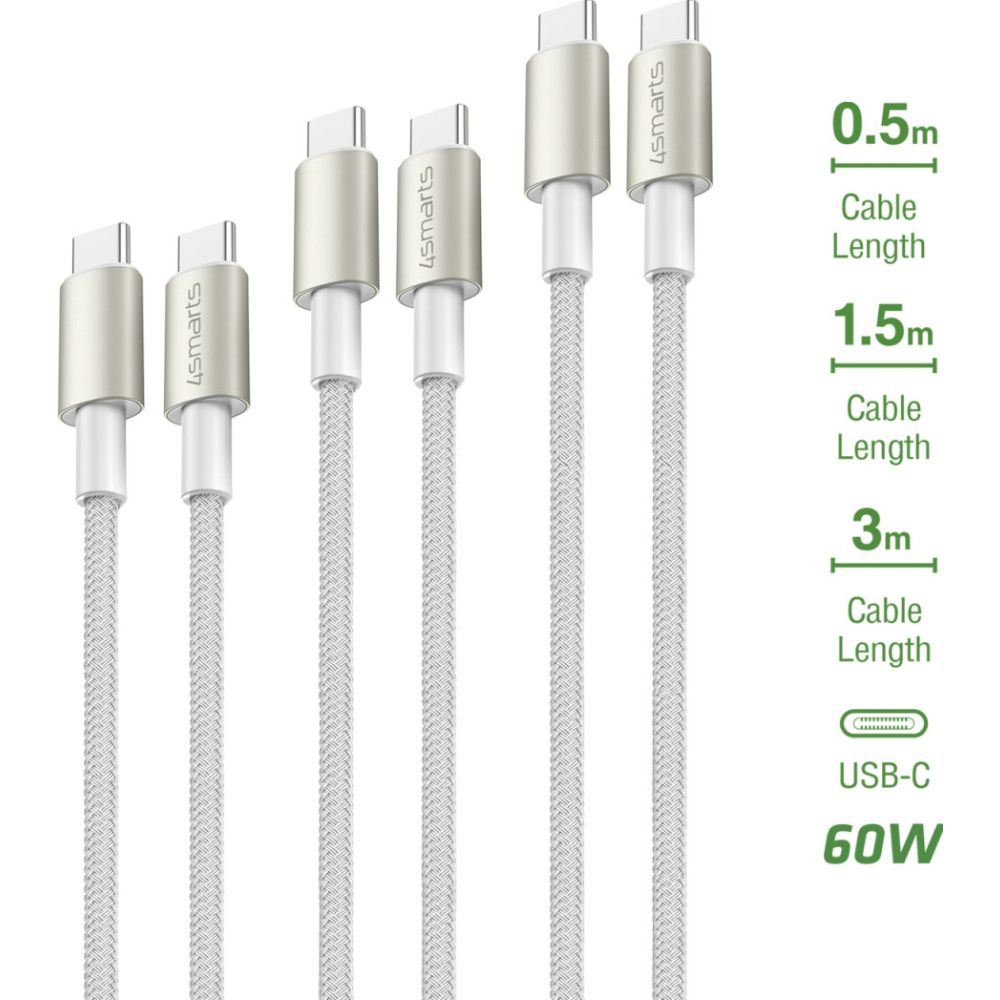 4smarts USB-C Premium Câble Set 3x (3,0mtr + 1,5mtr + 0,5mtr)
