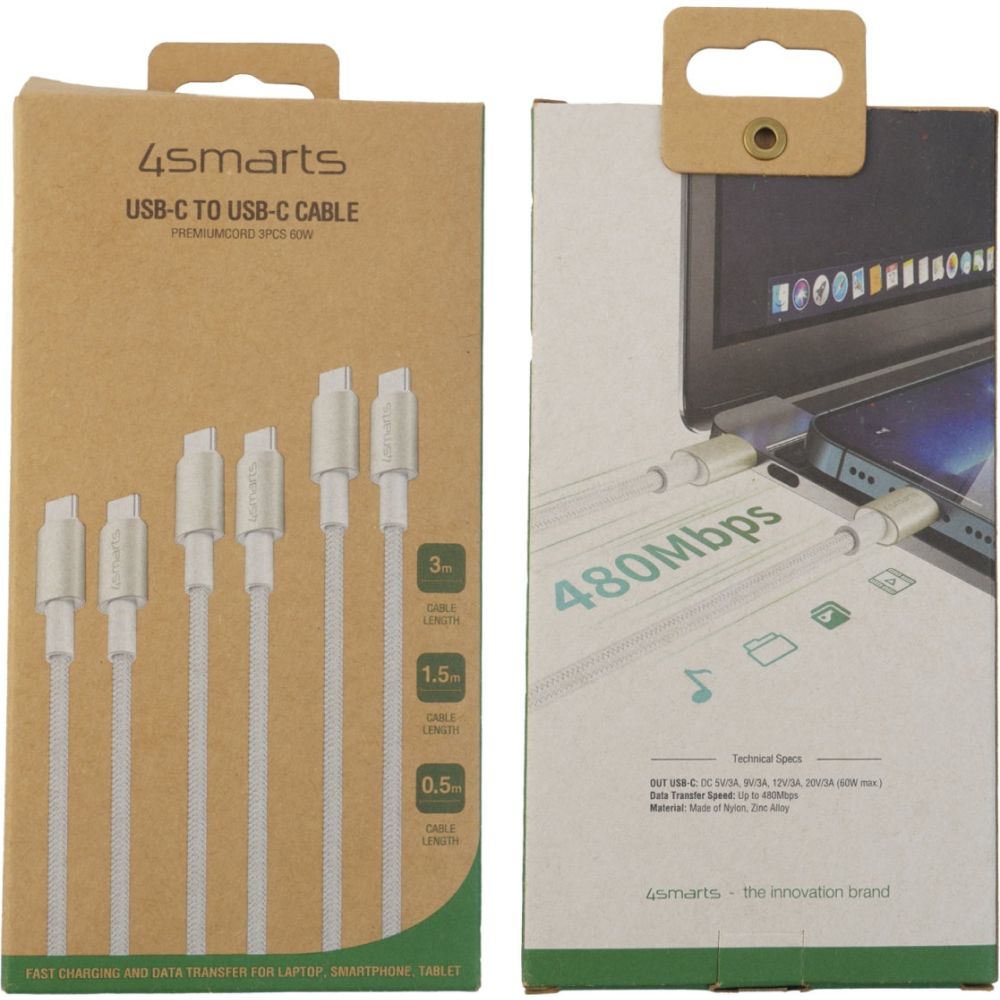 4smarts USB-C Premium Câble Set 3x (3,0mtr + 1,5mtr + 0,5mtr)