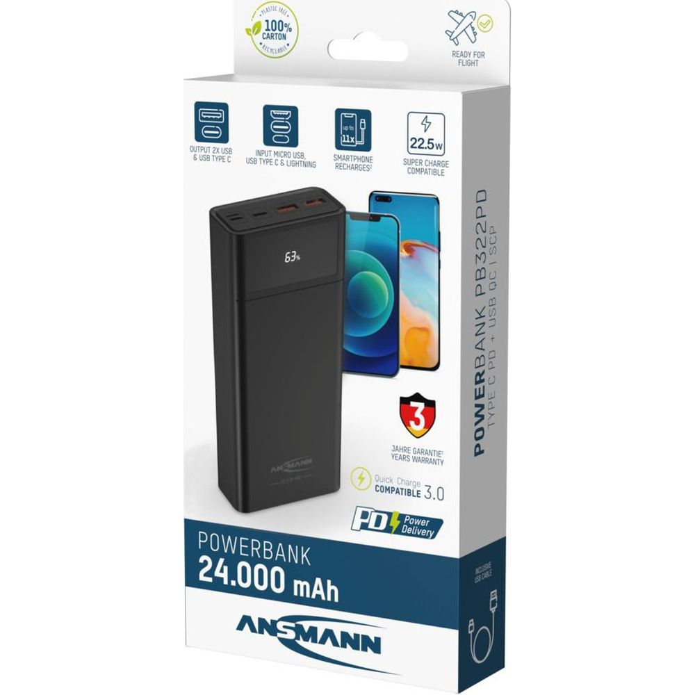 Ansmann PB322PD Powerbank 24 000 mAh QuickCharge 3.0 22.5W