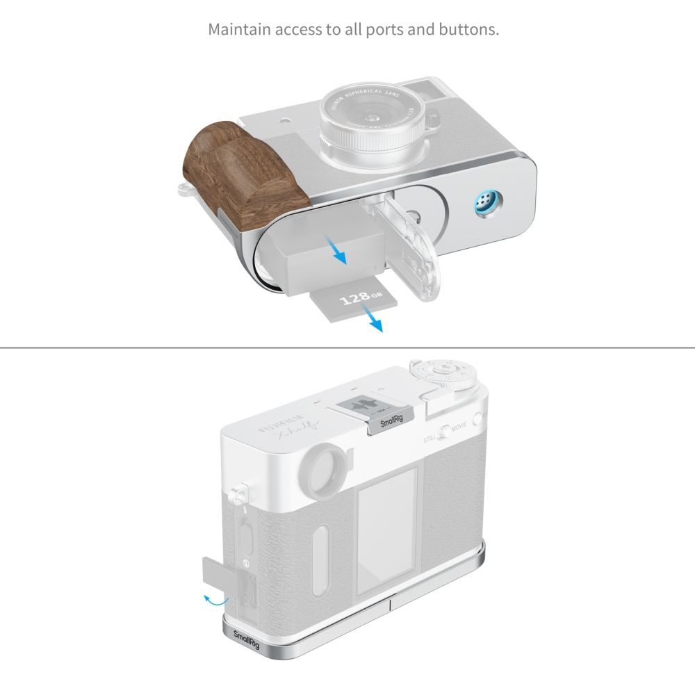 SmallRig 5223 L-förmige Montageplatte mit Holzgriff für FUJIFILM X halb, silber