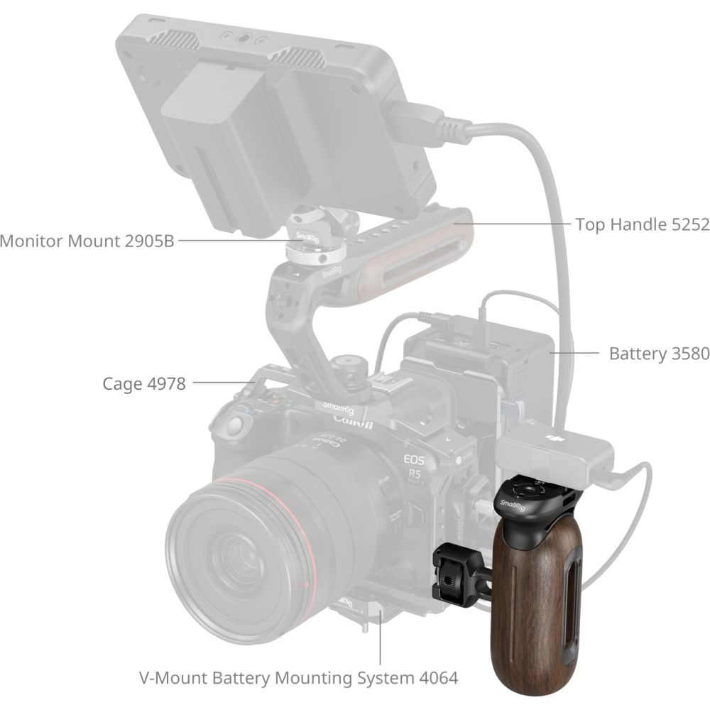 SmallRig 5238 Holzseitengriff mit 1/4"-20 & 3/8''-16 ARRI Feststellschrauben