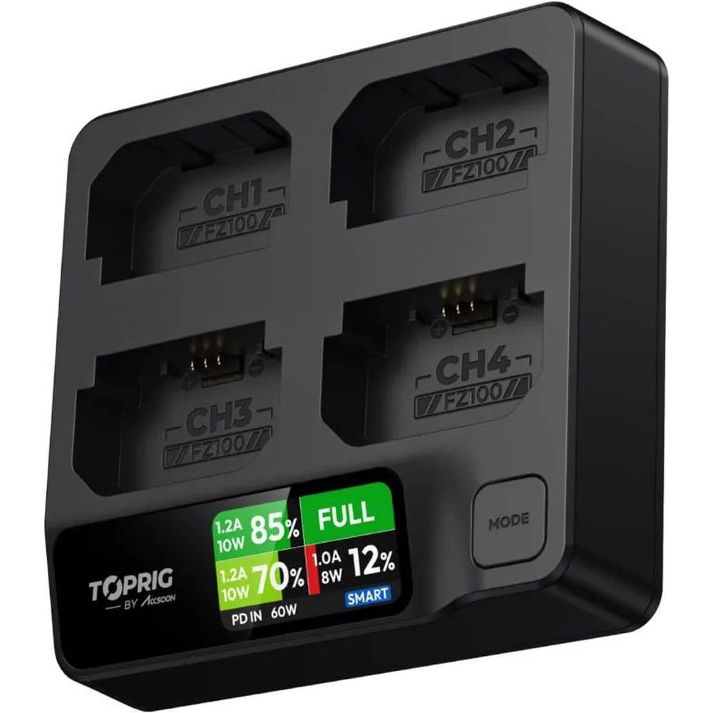 Accsoon TopRig 100W 4-Bay NP-FZ100 Fast Chargeur (Chargeur Rapide)