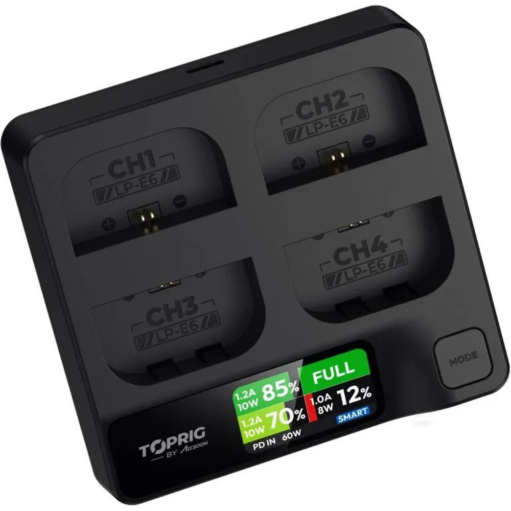Accsoon TopRig 100W 4-Bay LP-E6 Fast Charger