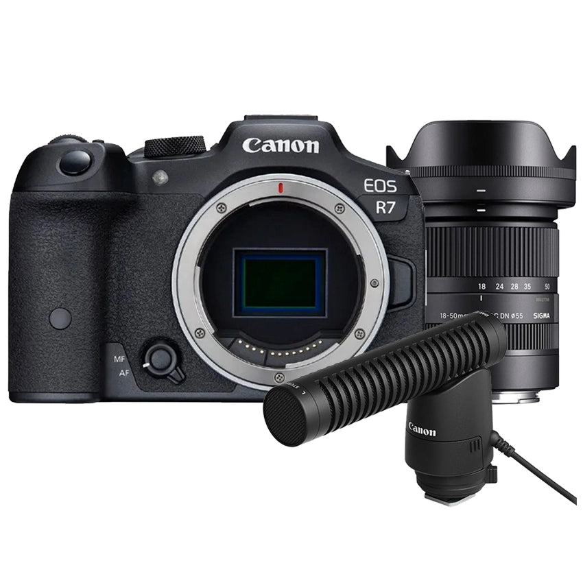 Canon EOS R7 + Sigma 18-50mm f/2.8 DC DN Canon RF Monture + Canon DM-E1 Microphone Stéréo