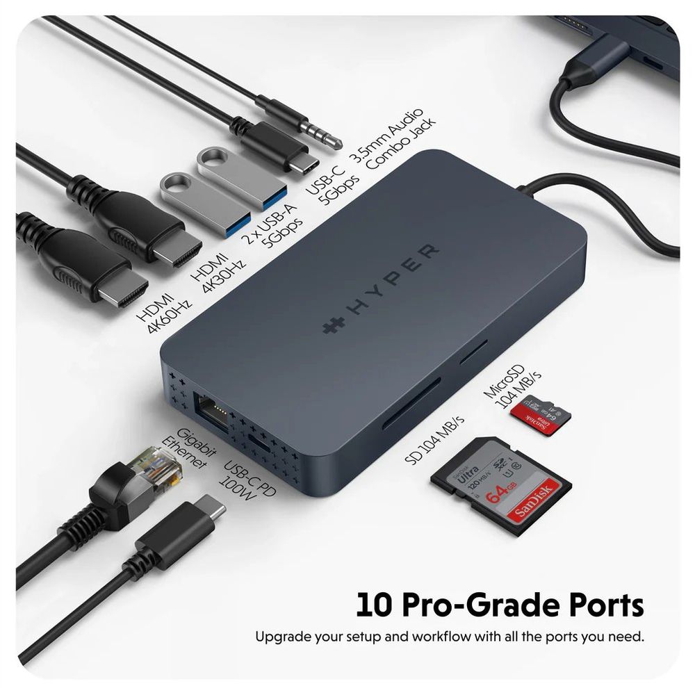 Hyper USB-C HyperDrive Dual 4K HDMI 10-in-1-Hub