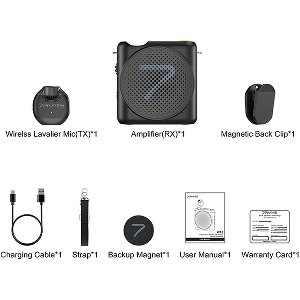 7Ryms Enceinte de Présentation avec Microphone sans Fil - Noir