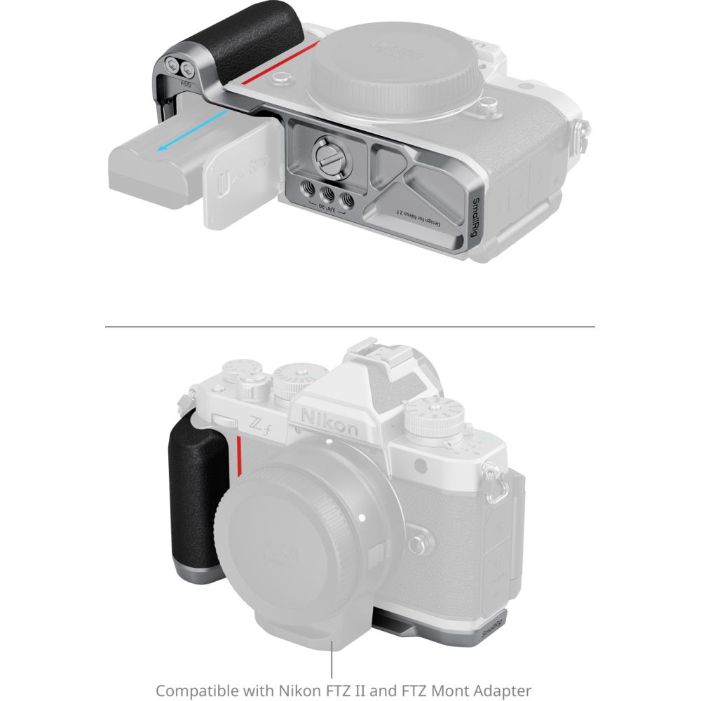 SmallRig 5706 Plaque de Montage en L avec Poignée en Silicone pour Nikon Z F, Argent