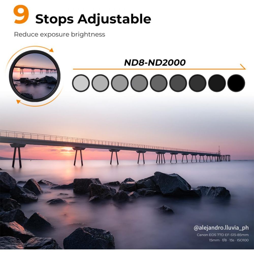 K&F Concept Filtre ND variable ND8-2000 super fin - 77mm