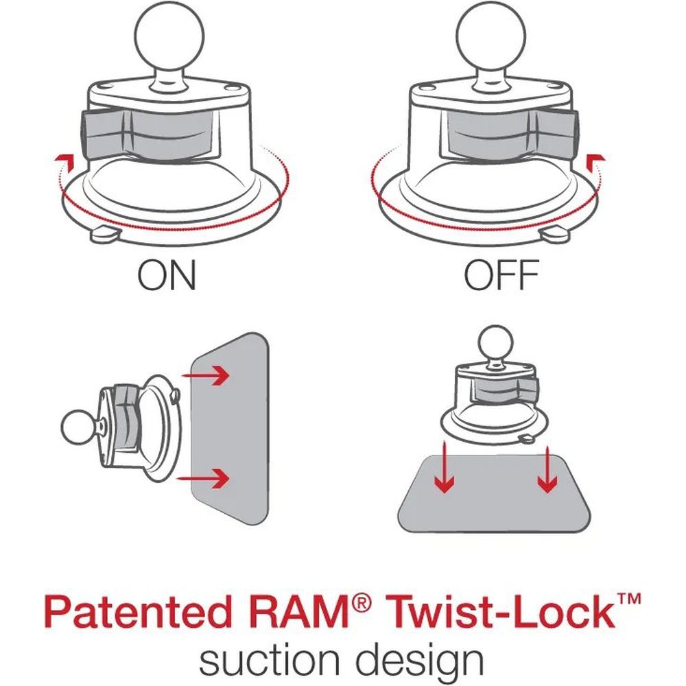 Ram Twist-Lock Support à ventouse avec goujon fileté 1/4"-20 - Moyen