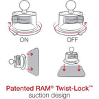 Ram Twist-Lock Support à ventouse avec goujon fileté 1/4"-20 - Moyen